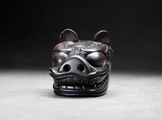 Karakuri Gimmicked Shishimai Head Netsuke 19thc Japanese Edo Antique For Inro