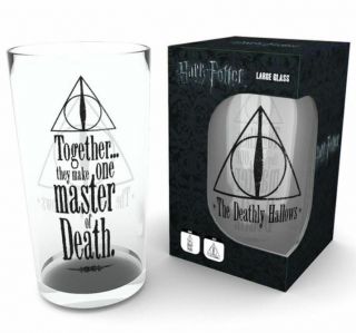 Official Harry Potter Deathly Hallows Pint Drinking Glass Gb & Gift Boxed