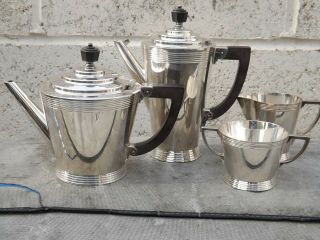 Keith Murray Mappin & Webb Silver Plated Art Deco 4 Piece Tea Coffee Set