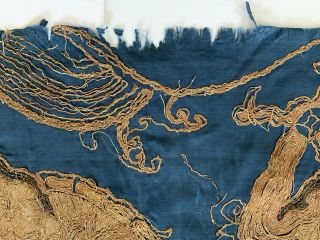 Rare Antique Chinese Japanese Very Large Silk Dragon Panel Gilt Thread 10