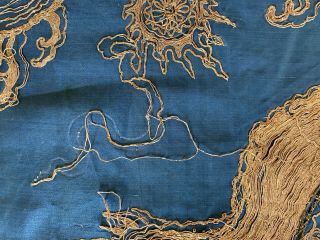 Rare Antique Chinese Japanese Very Large Silk Dragon Panel Gilt Thread 11