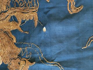 Rare Antique Chinese Japanese Very Large Silk Dragon Panel Gilt Thread 12