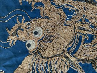 Rare Antique Chinese Japanese Very Large Silk Dragon Panel Gilt Thread 2