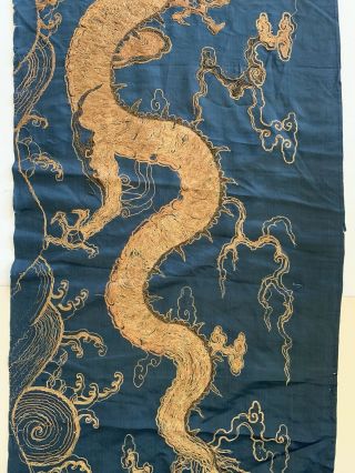 Rare Antique Chinese Japanese Very Large Silk Dragon Panel Gilt Thread 3