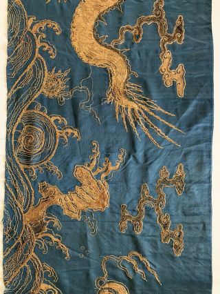 Rare Antique Chinese Japanese Very Large Silk Dragon Panel Gilt Thread 5