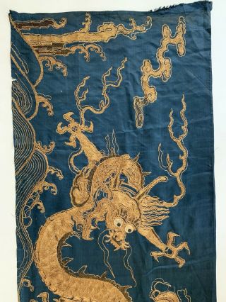 Rare Antique Chinese Japanese Very Large Silk Dragon Panel Gilt Thread 7