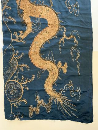 Rare Antique Chinese Japanese Very Large Silk Dragon Panel Gilt Thread 8