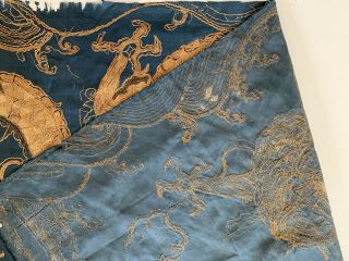 Rare Antique Chinese Japanese Very Large Silk Dragon Panel Gilt Thread 9