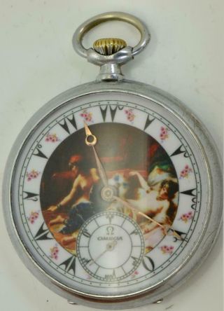 Unusual&rare Antique Swiss Omega Pocket Watch.  Fancy Enamel Ottoman Erotic Dial