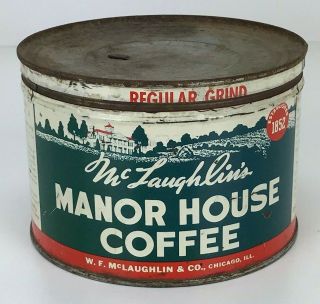 Vintage Manor House Coffee Tin Can Empty One Pound Mclaughlin 