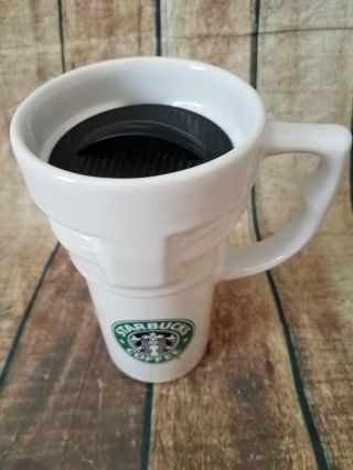 Vintage Rare Starbucks White Ceramic Travel Mug w/Green Mermaid Logo 2
