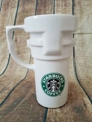 Vintage Rare Starbucks White Ceramic Travel Mug w/Green Mermaid Logo 4
