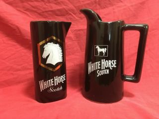 Set Of 2 White Horse Scotch Whiskey Pub Jugs Steins Pitchers Made In England Htf