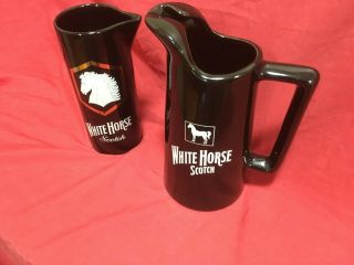 Set of 2 White Horse Scotch Whiskey Pub Jugs Steins Pitchers Made In England HTF 5
