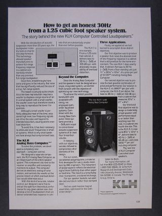 1980 Klh - 1 Klh1 Speaker System Analog Bass Computer Vintage Print Ad