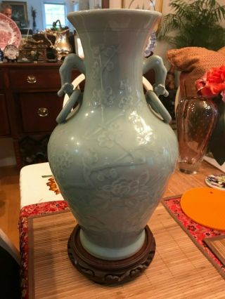 Large Rare 19th Century Antique Chinese Celadon Glazed Porcelain Vase