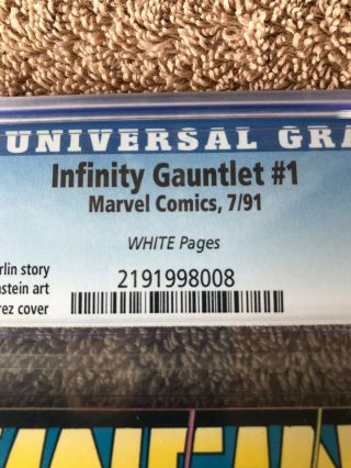Infinity Gauntlet 1 (July 1991) 9.  6 CGC Thanos Snap 2
