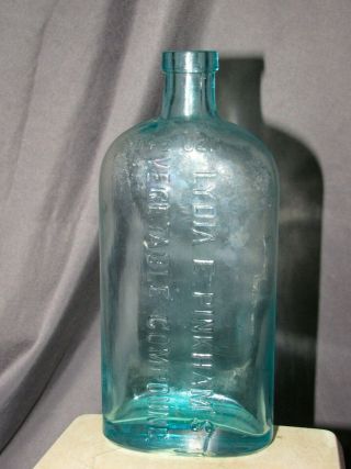 Antique Aqua Lydia E.  Pinkham Vegetable Compound 14 Oz Flask