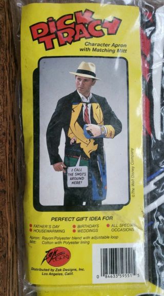 Dick Tracy Character Apron & Mitt In Package Costume Zak Designs