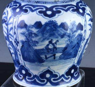 19c CHINESE BLUE & WHITE SCENIC PRECIOUS OBJECTS MEIPING JAR VASE KANGXI MK 9