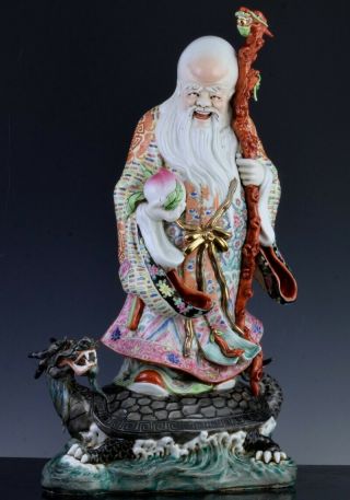 Great Large Chinese Famille Rose Immortal Riding Turtle Dragon Porcelain Figure