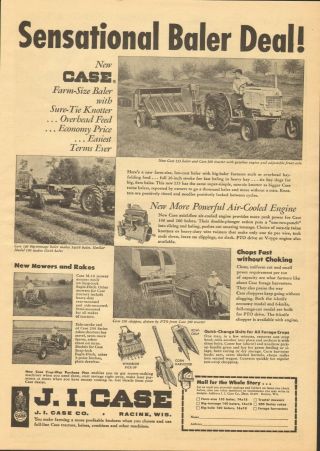 1957 Large Print Ad Of Ji Case 300 Farm Tractor 133 140 Baler M10 Mower 200 Rake