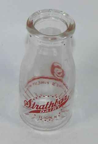 Vintage Glass Milk Bottle Half Pint Strathbar Dairy Ilion,  Ny