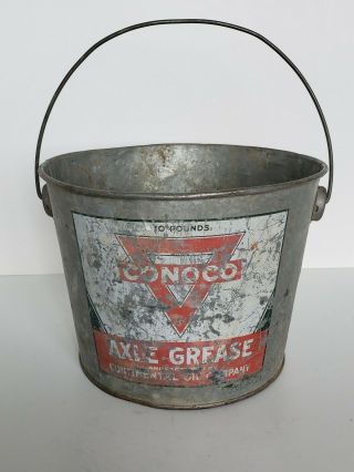 Vintage Conoco Axle Grease 10lbs Bucket Metal Pail Continental Oil Company Empty