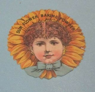 Sunflower Baking Powder Die Cut Victorian Trade Card Pretty Girl As Flower