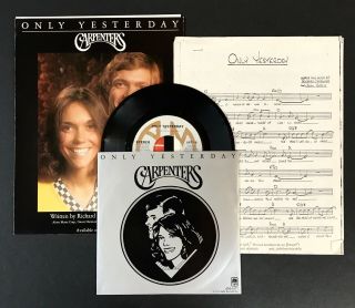 Carpenters Only Yesterday Rare 1975 Publishing Promo Pack Sheet Music,  45,  Lead