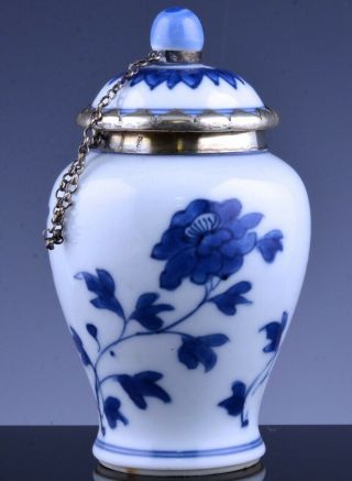 C1700 Chinese Kangxi Blue White Lidded Vase Tea Caddy Jar Dutch Silver Mounts