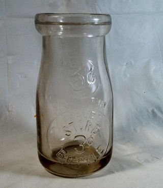 Vintage Glass Jar 1/4 Pint Store 3c Milk Bottle Embossed Unbranded