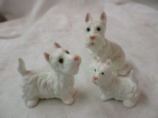 Vintage Japan 3 Miniature Bone China Figurines White Scottie Dogs