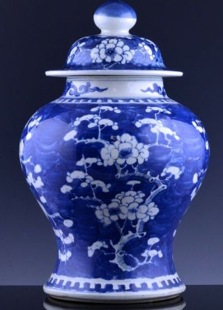 Fine Large 19thc Chinese Blue & White Prunus Tree Landscape Lidded Meiping Vase