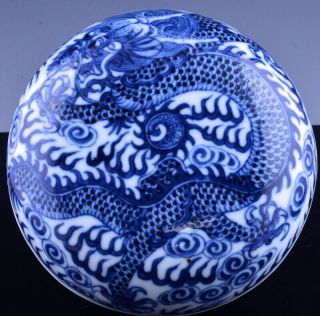 19thc Chinese Blue White Five - Claw Dragon Seal Paste Jar Box Kangxi Marks