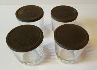 4 Vintage 1/2 Pint Ball Jelly Glass Jars With Tin Lids