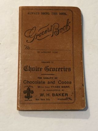 1890s Walter Baker Chocolate - Cocoa Grocers Book Nyc - Winchester Va.  Fleur De Lis