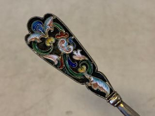 Antique Russian Silver Enamel Sugar Scoop Spoon w/ Floral Dec.  w/ Maker ' s Mark 7