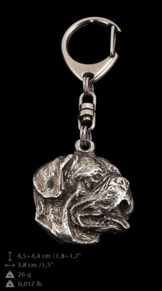 French Mastiff Silver Covered Keyring,  Keychain Art Dog