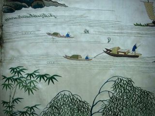 FINE RARE ANTIQUE CHINESE EMBROIDERED SILK PANEL OF ' VIEWS OF GUANGZHOU ' 2 10