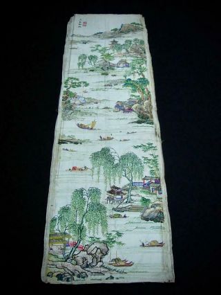 FINE RARE ANTIQUE CHINESE EMBROIDERED SILK PANEL OF ' VIEWS OF GUANGZHOU ' 2 12