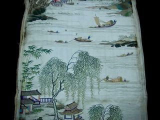 FINE RARE ANTIQUE CHINESE EMBROIDERED SILK PANEL OF ' VIEWS OF GUANGZHOU ' 2 4