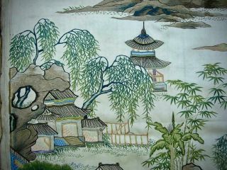 FINE RARE ANTIQUE CHINESE EMBROIDERED SILK PANEL OF ' VIEWS OF GUANGZHOU ' 2 7