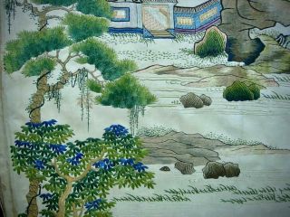 FINE RARE ANTIQUE CHINESE EMBROIDERED SILK PANEL OF ' VIEWS OF GUANGZHOU ' 2 8