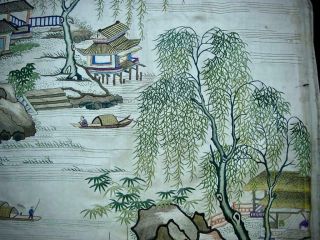 FINE RARE ANTIQUE CHINESE EMBROIDERED SILK PANEL OF ' VIEWS OF GUANGZHOU ' 2 9