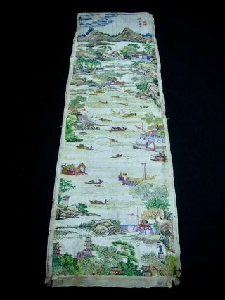 FINE RARE ANTIQUE CHINESE EMBROIDERED SILK PANEL OF ' VIEWS OF GUANGZHOU ' 1 11