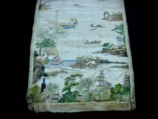 FINE RARE ANTIQUE CHINESE EMBROIDERED SILK PANEL OF ' VIEWS OF GUANGZHOU ' 1 4