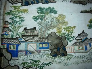 FINE RARE ANTIQUE CHINESE EMBROIDERED SILK PANEL OF ' VIEWS OF GUANGZHOU ' 1 5