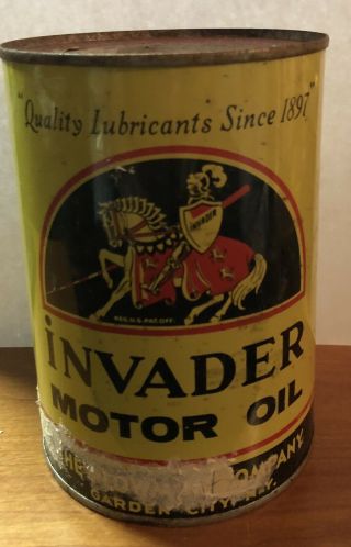 Vintage Invader Motor Oil Gas Service Station 1 Quart Can Knight Graphics