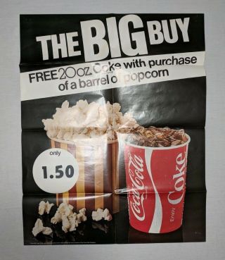 Vintage 1980s Coca - Cola Coke Popcorn Movie Theater Advertising Poster " Big Buy "